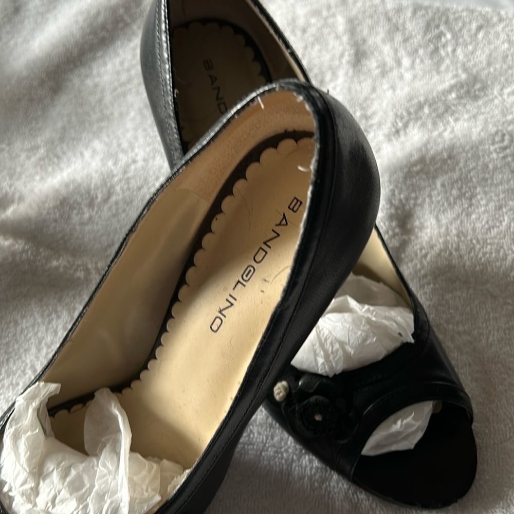 Ladies 3.5 high heels. size 8 1/2 M, black, open toe. Gently worn.